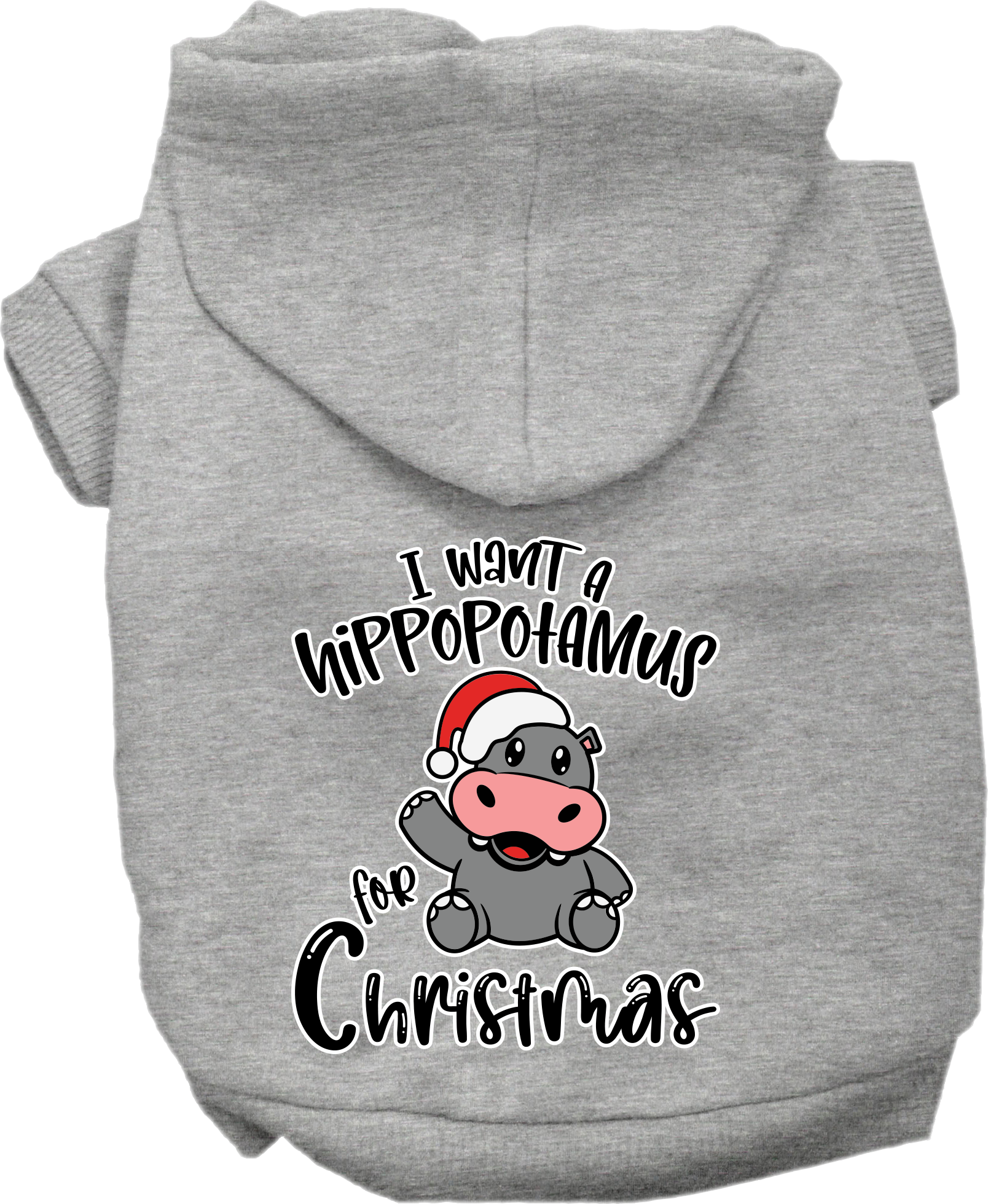 Hippo for Christmas Screen Print Dog Hoodie Grey Size LG